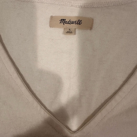 Madewell Tee - Structured V Neck Tee, Cream 
Sz Large Casual Neutral Versatile - Picture 7 of 8